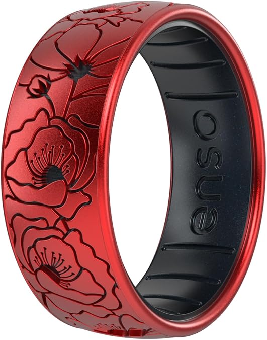 Enso Rings Etched Classic Silicone Rings - Etched Floral Collection - Comfortable and Flexible Design