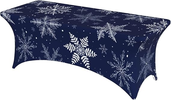 6 FT Fitted Rectangular Tablecloth Snowflake Stretch Spandex Table Cover