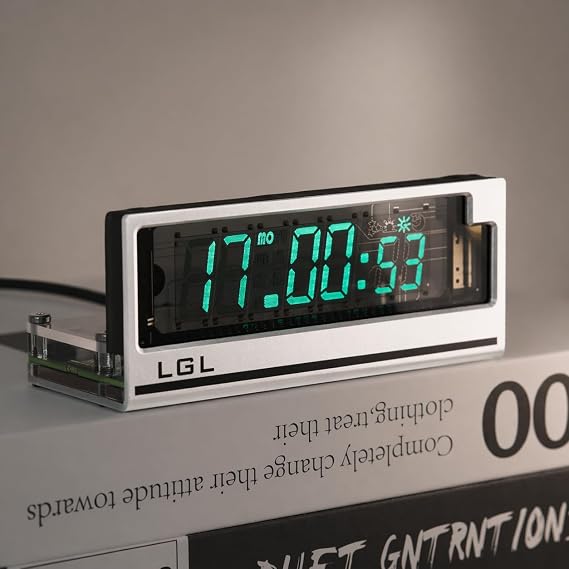LGL Studio VCK-0658-L Nixy Tube Table Clock VFD | Vacuum Fluorescent Display Minimalist Design for Simple Life Desktop Digital Clock 12/24 Hours NTP Auto Sync