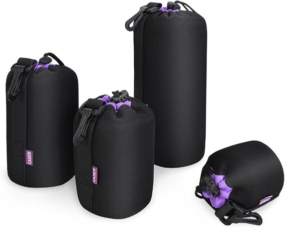 CADeN Lens Pouch Set 4 Pack Replacement Compatible for Canon, Nikon, Sony, Pentax, Olympus (Small, Medium, Large, X Large) Camera Lens Case Bag Thick Protective Neoprene Pouch Soft Plush for DSLR Lens