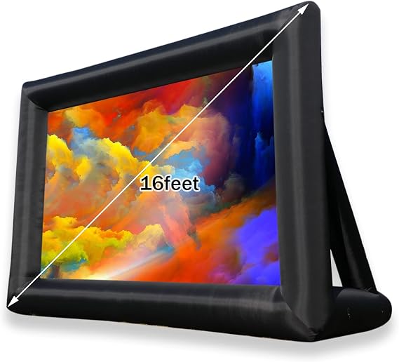 16ft Inflatable Movie Projector Screen, Indoor and Outdoor Projector Screen with Carry Bag for Front and Rear Projection