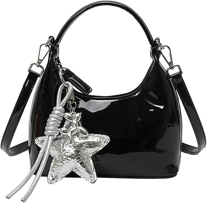 Y2K Women's Denim Shoulder HandBag with Star Hanging Charm Crescent Purse Crossbody Bags Underarm Bag