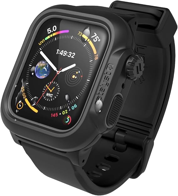 Catalyst 330ft Waterproof Case for Apple Watch Series SE 6/5/4 44mm, Soft Silicone Watch Band, Shock Proof Rugged Protective Case, Microfiber Cloth included (Black)
