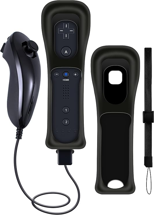 WDZP (Black*1) Remote Controller with Motion Plus for Wii/WII U, 2 in 1 Remote with Nunchuck Controller for Wii/WII U Console [nintendo_wii_u]