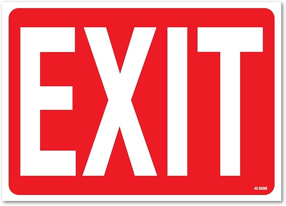 Exit Sign, Large 10 x 14 Inch Self-Adhesive Vinyl Sticker