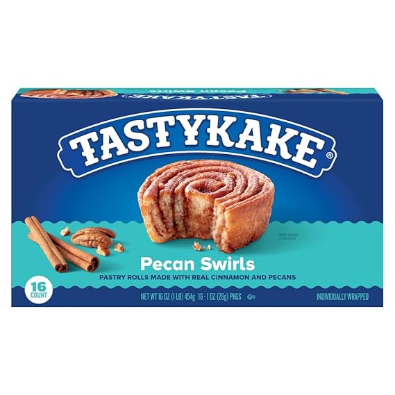 Tastykake Pecan Swirls Pastry Rolls, Cinnamon and Pecans, 16 Count, 16 oz (Pack of 2)