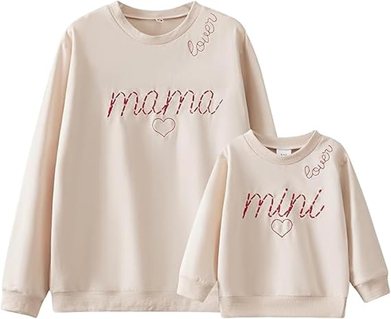 Mommy and Me Letter Bow Print Pullover Tops Mama and Mini Family Matching Outfits Fall Sweatshirt Clothes