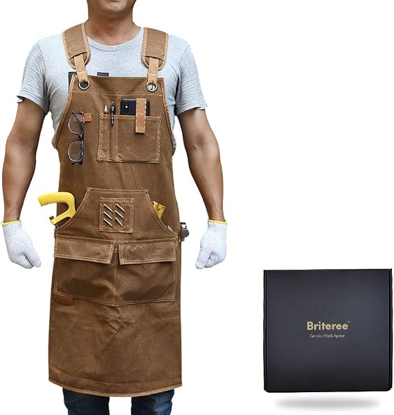 Woodworking Apron for Men, with 9 Tool Pockets, Durable Waxed Canvas Work Apron for Woodworkers Carpenters, Gifts for men for Christmas (Brown -Waxed Canvas Apron)