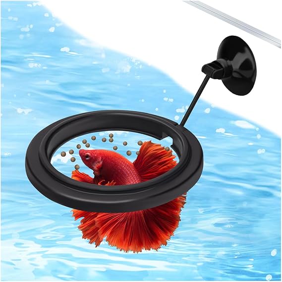Aquarium Feeding Ring Small Round Floating Fish Food Feeder Food Holder with Suction Cup for Betta Goldfish Guppy Turtle Tank Accessries (1Pack)