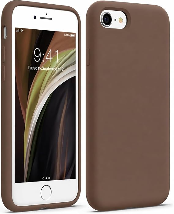 URUCHI iPhone 7G / 8G ile Uyumlu Kılıf, İçi Kadife Kaplamalı İnce Sıvı Silikon Tam Koruma Yumuşak Jel Silikon Kapak, Kahverengi