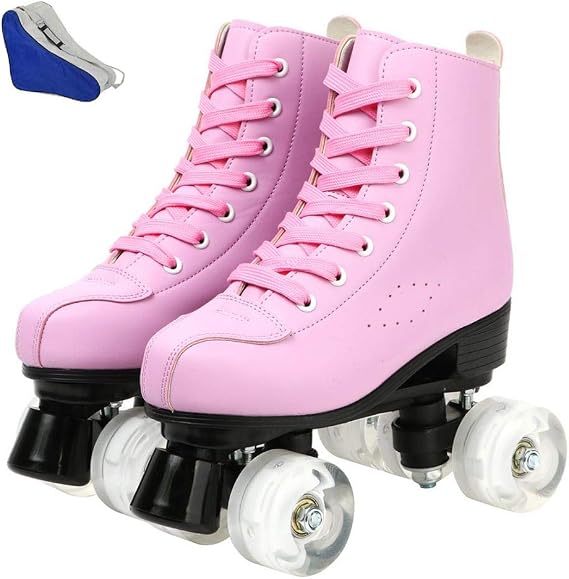 Womens Roller Skates PU Leather High-top Roller Skates Four-Wheel Roller Skates Shiny Roller Skates for Unisex