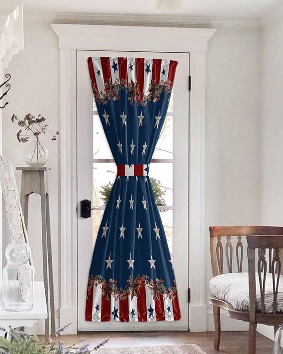 American Star Flag Blackout Door Curtains for French, Glass,Front, Back, Patio Door, Thermal Insulated Rod Pocket Window Curtain Drapes With Tiebacks, Country Rusty Berry Red Blue White 25"x72"