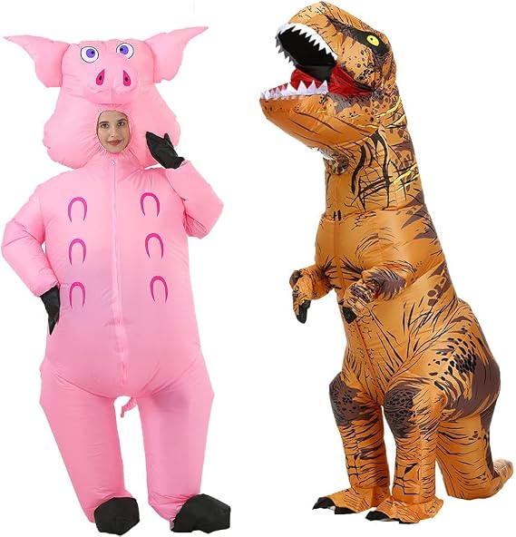 RHYTHMARTS Pig Inflatable Costume+Dinosaur Inflatable Costume for Adult