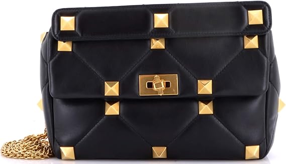 Pre-Loved Roman Stud Flap Bag Quilted Leather Large, Black