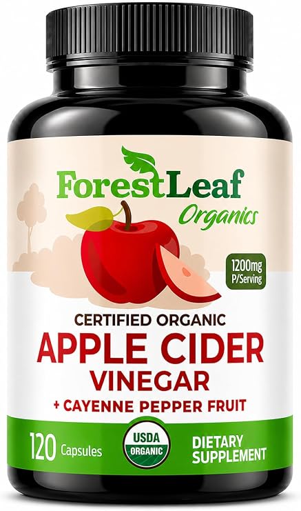 USDA Organic Apple Cider Vinegar Capsules with Mother, 1200 mg | Vegan & Non-GMO | Apple Cider Vinegar Pills with Cayenne Pepper & Ginger Root | 120 Caps