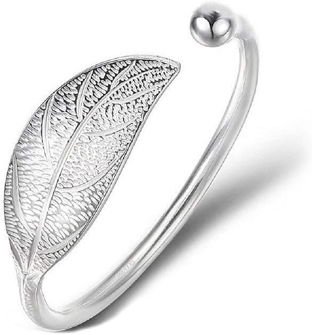 925 Sterling Silver Leaf Charm Bracelets & Bangles for Women Wedding Women Bracelet Vintage Style Adjustable Leaf Feather Bangle