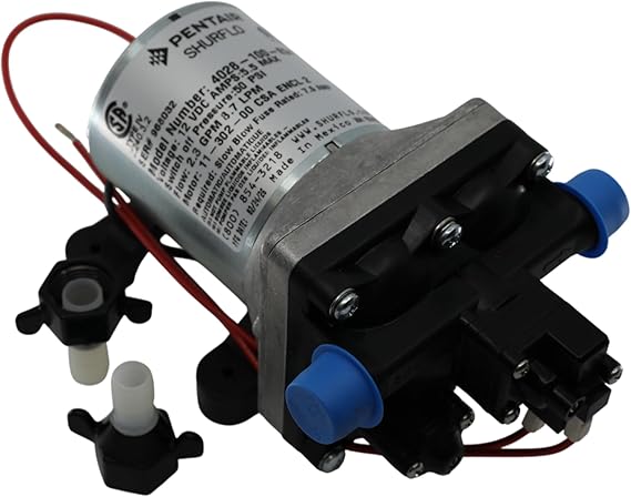 PENTAIR SHURFLO 4028-100-E54 Revolution 12V Water Pump, 2.3 GPM Diaphragm Pump, 50 PSI Automatic Demand, Self Priming 6 Ft, Run Dry Safe, RV Marine Camping Fresh Water Pump, 1/2 Inch NPSM Ports | Self-priming to 6 ft, run-dry safe diaphragm design, automatic demand switch, 1/2 in NPSM ports, for marine and camping