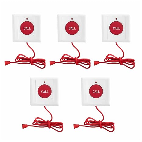 Wall-Mounted Emergency Call Button with Pull Cord - Elderly SOS Alert System for Home Care, Patient Minitering, Nurse Call Button for Disabled & Bedridden, 5Pcs
