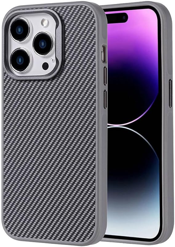 Coverzone iPhone 14 Pro Max ile uyumlu Karbon Fiber Görünümlü Z-Flow Yüksek Kalite Desenli MagSafe ile uyumlu Lüx Kılıf - Gümüş