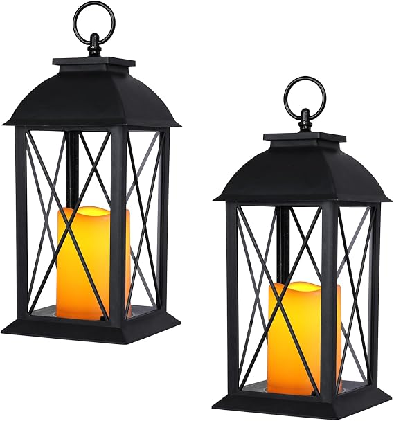 Bdor 13 Inch Outdoor Decorative Lanterns with LED Candle Timer 2 Pack Cross