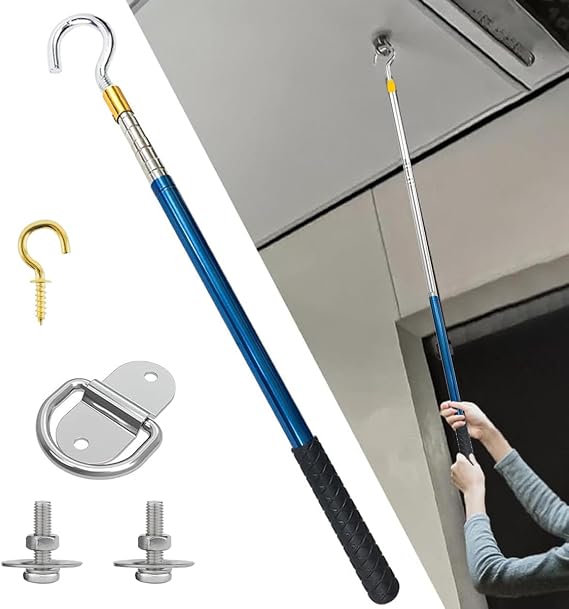 Attic Ladder Door Pull Down Hook Cord Stair System Parts, Rope with Handle for Attic Extension Ladder Pull Down System Hook Cord Kit Rope Replacement