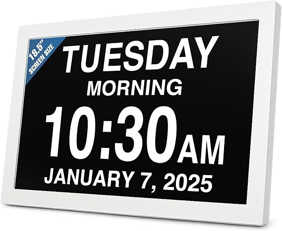 New 2026 Dementia Clock Large Digital Clock for Seniors, Digital Calendar Large Display, Custom Alarms, Clock with Day & Date for Elderly 18.5 Inches White