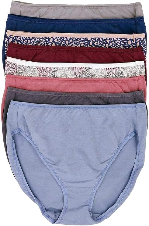 Felina Lingerie Womens 8 Pack Cotton Stretch Hi-Cut Full Coverage Panty