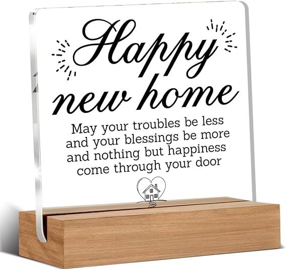 House Warming Gifts New Home, Happy New Home Acrylic Sign, New Home Gifts Ideas, Housewarming Gifts for Couple Friend Coworker, Desk Decor 4 x 4 Inches