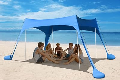 10x10 Beach Tent Sun Shelter, UPF 50 Windproof Beach Canopy for 8-10 People, Portable with Carry Bag, Easy Setup for Outdoor, Royal Blue
