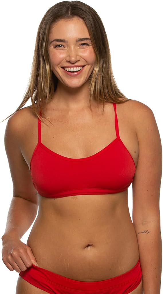 JOLYN Heidi Fixed-Back Athletic Bikini Top for Competitive Swimming, Lifeguarding, Full Coverage Women's Swimsuit Top