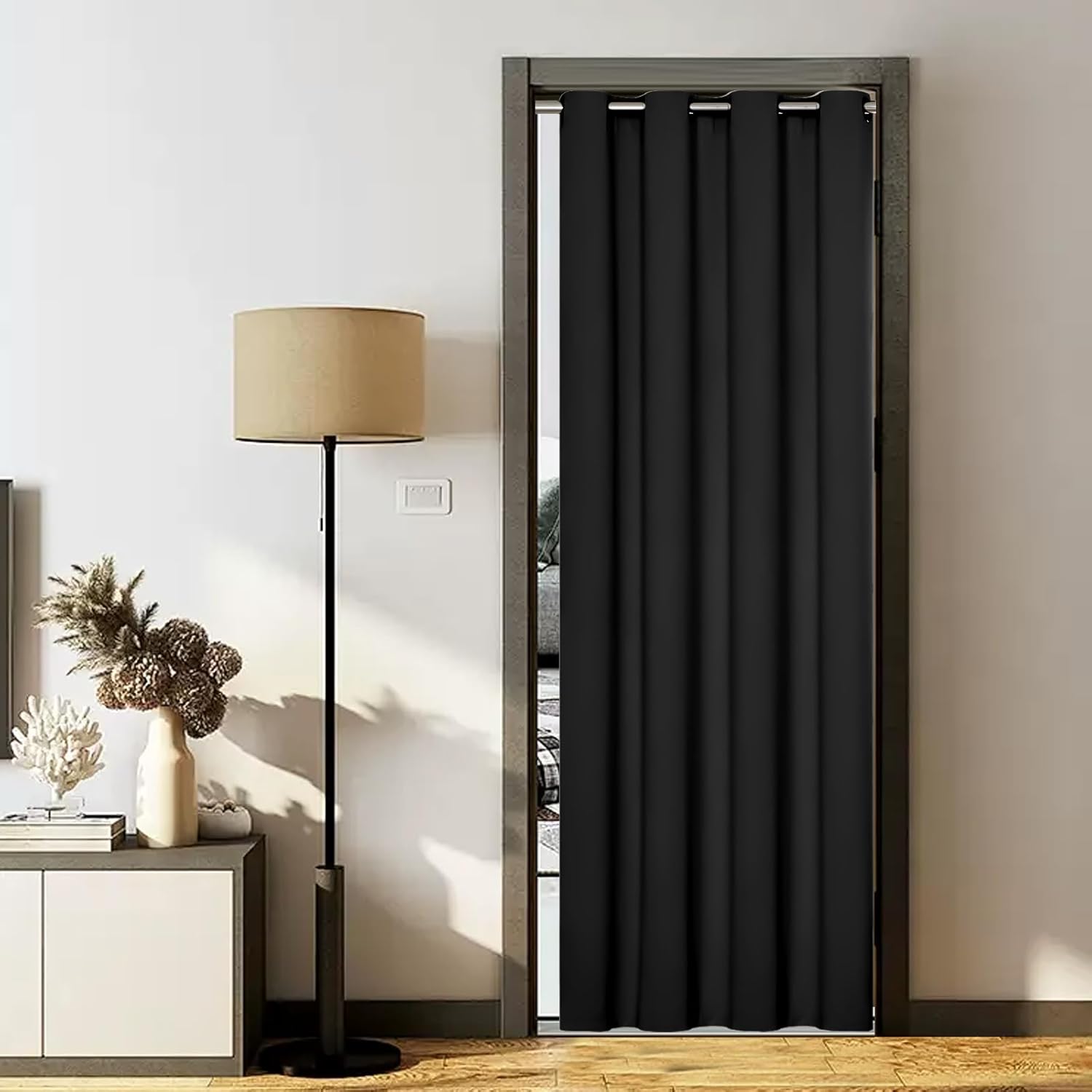 Blackout Curtain with Eyelets, 1 Piece, Blocks 99.99% of Light, Room Divider, Thermal Insulation, Energy Saving, Protects Privacy, UV Protection, Black, Width 42.1 x Length 83.9 Inches 107 x 213 cm