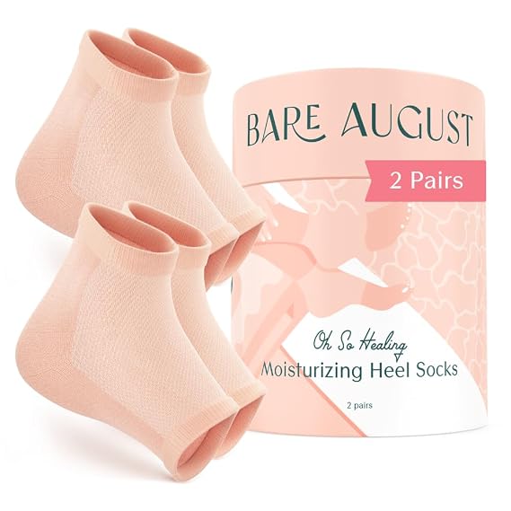Bare August Hydrating Gel Heel Socks, Deep Moisturizing Sleeves, 2 Pairs
