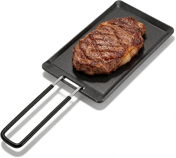 Cyrank Mini Griddle, 5.1in Nonstick Cast Iron Skillet with Detachable Handle Mini Skillet Flat Frying Pan Griddle Pan for Stove Top for Baked Cookie, Brownie Outdoor Camping Cookware
