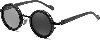 FEISEDY Adjustable Polarized Sunglasses,1-9 Gear Manual Dimming,Wood-Grain Temples,Steampunk Round ND TAC Lenses UV400 B0380