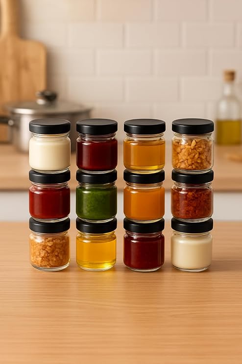 12 Pieces 40ml Transparent Sample Food Supplement Food Confectionery Jam Small Glass Jar with Black Metal Lid