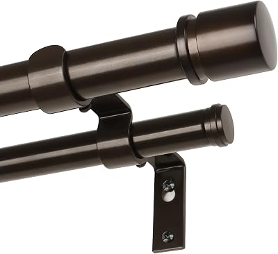 Double Curtain Rod 72 to 144 Inch, HOTOZON 1 Inch Heavy Duty Curtain Rods for Windows, Telescoping Double Drapery Rod with Simple Cap Finials, Bronze