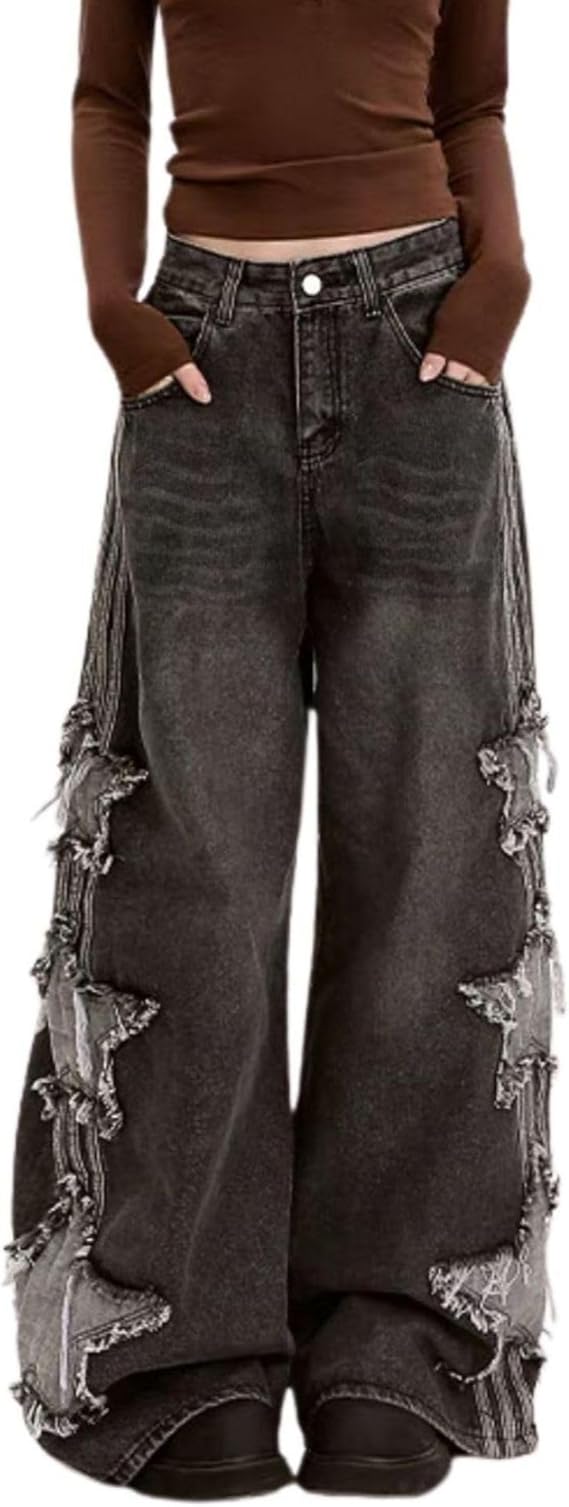 Star Jeans for Women Girls Baggy Cute Patchwork Denim Pants