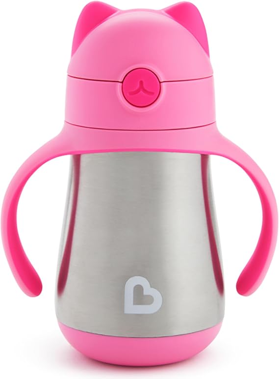 Munchkin Cool Cat Sippy Cup for Toddlers, Stainless Steel, 8oz, Pink