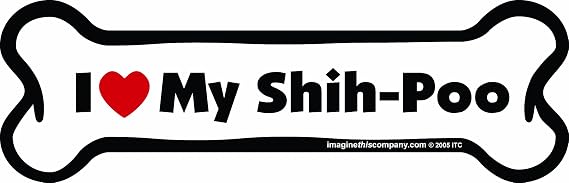 Company I Love My Breed Bone Shaped Pet Magnet; Removable Magnets for Cars, Fridges, Lockers & More, Stylish Pet Inspired Car Accessories, 2 x 7 inches, 1 Item, White/Black, Shih-Poo