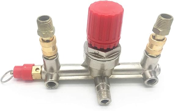 COMOK Double Outlet Tube Alloy Pressure Valve Switch Air Compressor Fittings Regulator Manifold Accessories