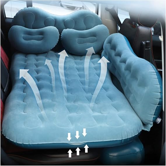 PVC Flocking Car Travel Bed Multifunctional SUV Inflatable Air Mattress Outdoor Camping Car Inflatable Bed Accessories Adult Sleeping (Color : Navy)