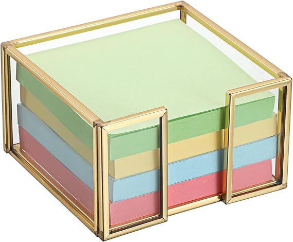 BTSKY Golden Glass Sticky Note Holder for 3x3 Inch Sticky Notes