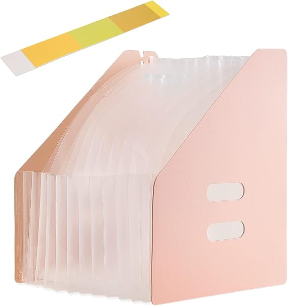 13-Compartment Expanding File A4 Expandable File Document Folder Expanding Folder Sorting Folder Size Large Capacity Waterproof (Pink in Vertical Style)