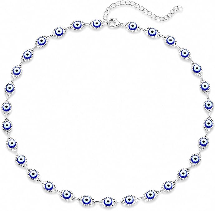 YANCHUN Evil Eye Necklace Blue Evil Eye Choker Ojo Hamsa Pendant Necklace Lucky Turkish Protection Jewelry Gift for Women Birthday Gifts