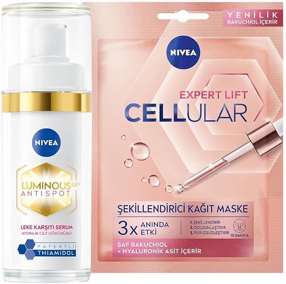 NIVEA Luminous630 Thiamidol Etkili Leke Karşıtı Serum 30ml ve Cellular Expert Lift Şekillendirici Maske