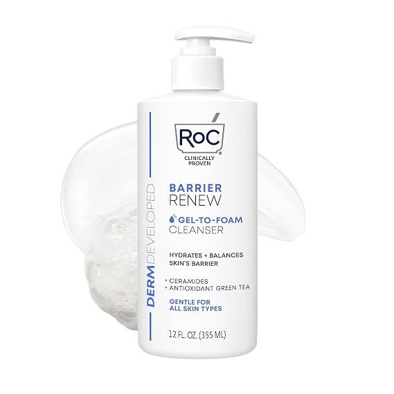 RoC Barrier Renew Gel to Foam Facial Cleanser, Sensitive Skin, non-drying