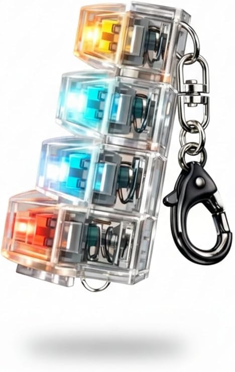 SYNEE Işıklı Mekanik Klavye Tuşlu Anahtarlık, Stres Azaltıcı Click Sesli, Şeffaf Tasarım, Çok Renkli LED, Fidget Oyuncağı