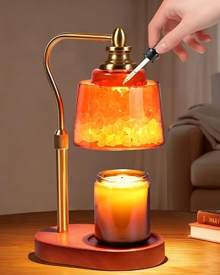 3-in-1 Candle Warmer Lamp with Timer Dimmable, Himalayan Salt Lamp & Passive Diffuser, Gifts for Women, House Warming Gifts New Home Decor, Wax Melt Warmer for Jar Candles Gold
