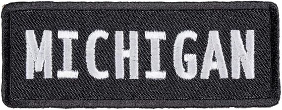 PatchStop Michigan State Iron On Patches for Clothing Backpacks Jeans | Black and White Motorcycle Patch Sew On Custom Jackets Hats Tactical Bags | 3.25x1.25in Small Trendy DIY Embroidered Applique