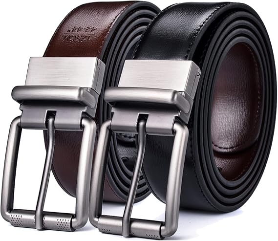 Beltox Men's Genuine Leather Reversible Belt 1.25 Rotate Brushed Roller Buckle Gift Box